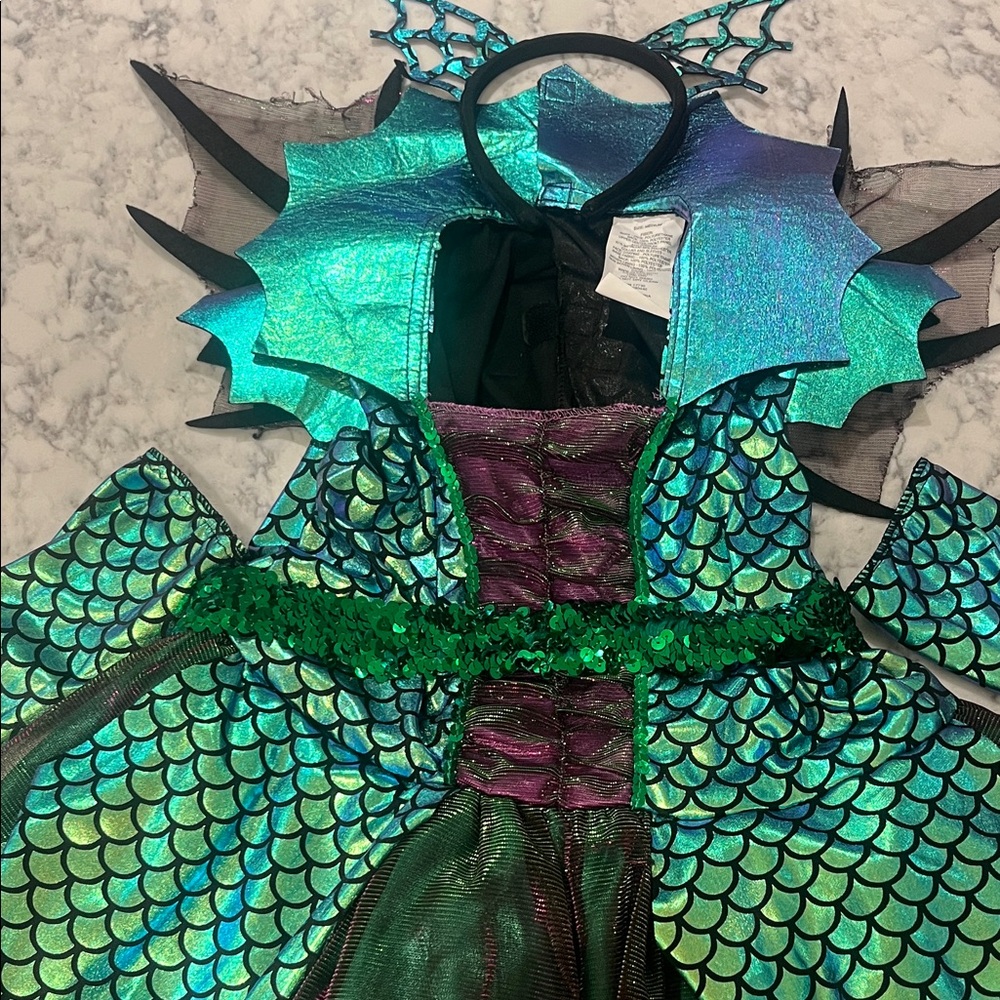 Mystical Green and Purple Dragon Costume for Kids